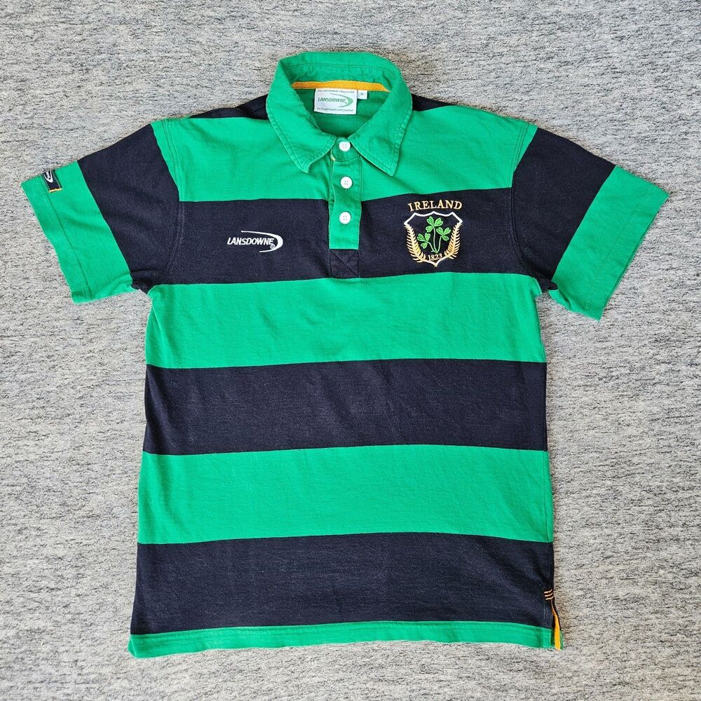 Traditional Craft Irish Men's M Lansdowne Emerald Striped Polo Shirt Collared